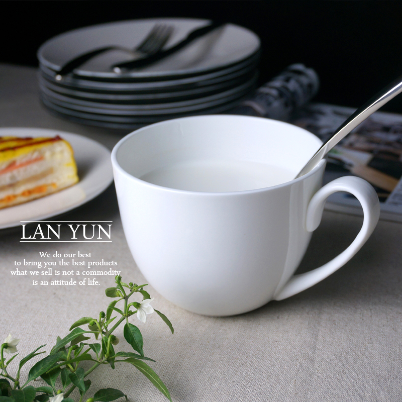 Morning Tea Coffee - 700ML、プレーンホワイトボーンチャイナモーニングカップ、磁器製朝食シリアルマグ、セラミックマグコーヒーカップ、ミルクティーラージボウル