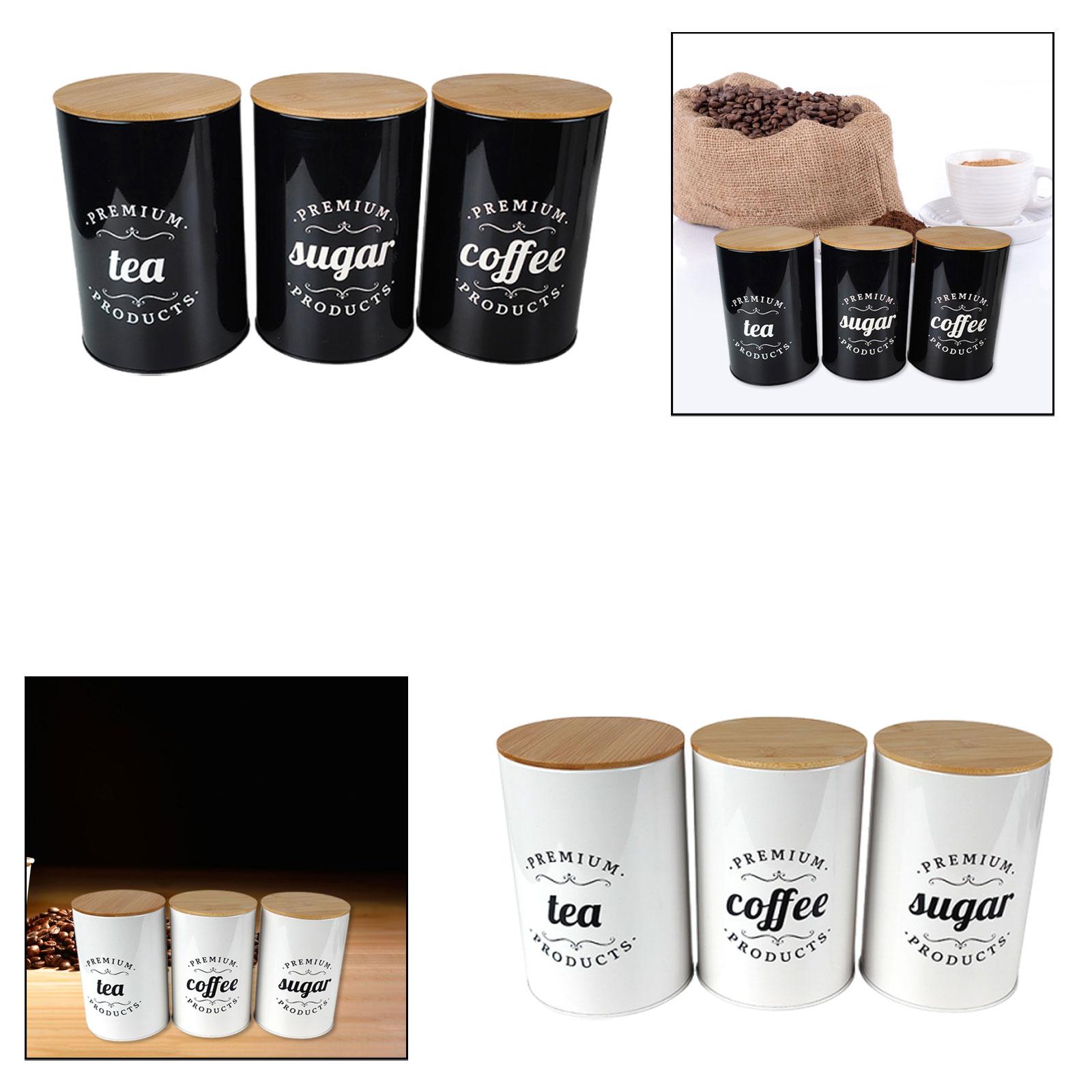 Coffee Tea Sugar Container Set - コーヒー、紅茶、砂糖容器、食品保存容器、瓶、装飾ギフト、飾り、ブリキ缶、3個セット、キッチン用アクセサリー、小麦粉用