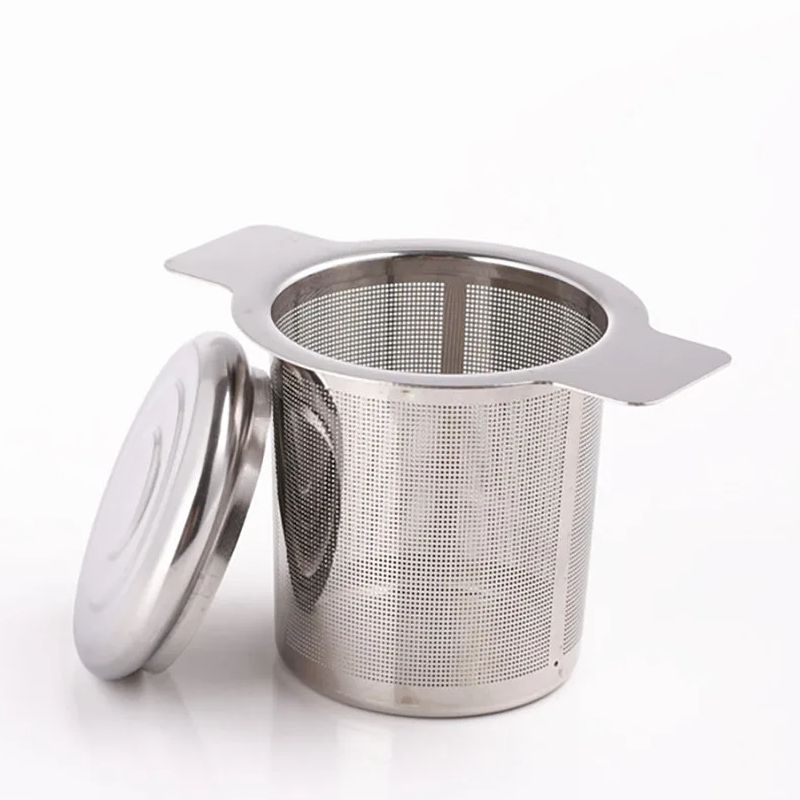 Tea Strainer Mesh - 蓋付きメッシュステンレス製茶こし、家庭用両耳式茶こし、再利用可能なキッチンアクセサリー、スパイスフィルター
