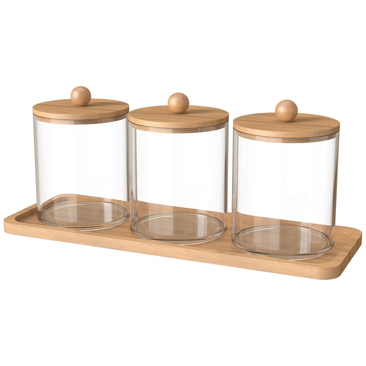 Coffee Tea Sugar Container Set - 竹蓋付きアクリルチップホルダーディスペンサー、トレイ付きバスルームジャー、再利用可能な収納、クリア、コットンスロー、3個