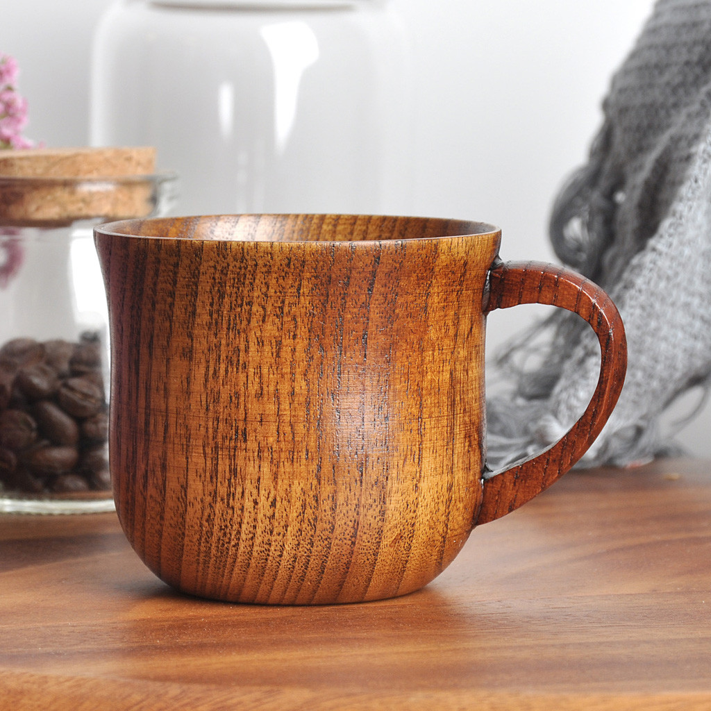 Morning Tea Coffee - 木製コーヒーマグカップ 手作り天然木ティーカップ 素朴な家庭用キッチン食器 バレル型 ハンドル付き 2026