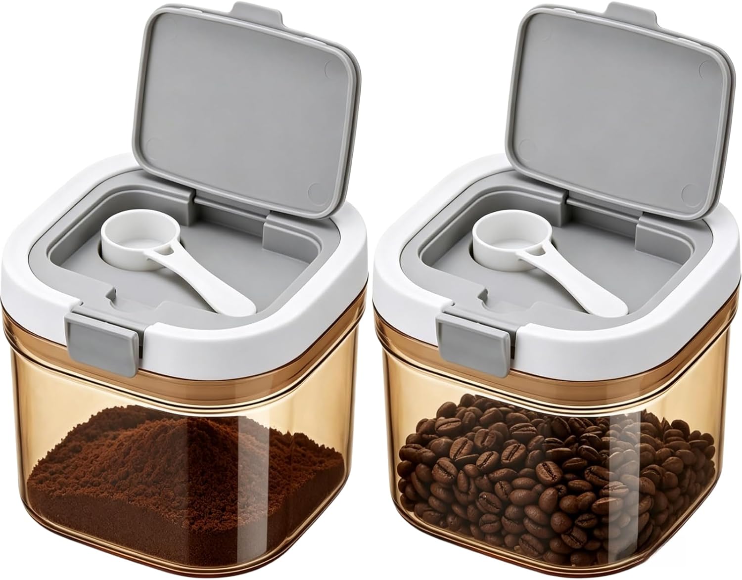 Coffee Tea Sugar Container Set - 2個入りコーヒー缶 スコップ付き 気密コーヒー保存容器 アンバー遮光ジャー 広口コーヒー豆・砂糖用