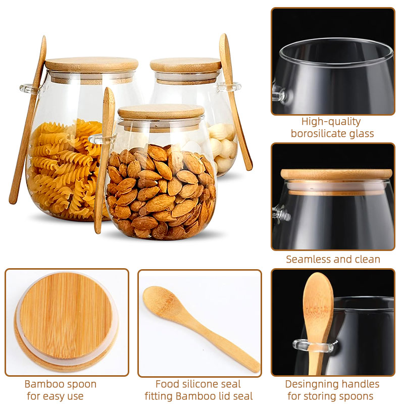 スプーンと蓋付きのガラスジャー、透明なスパイスジャー、小さな - Coffee Tea Sugar Container Set のレビューと価格