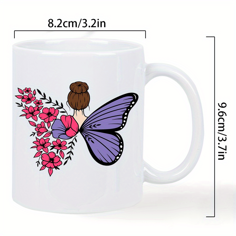 蝶と花柄のセラミック製ホワイトマグカップ - 朝のコーヒー、 - Morning Tea Coffee のレビューと価格