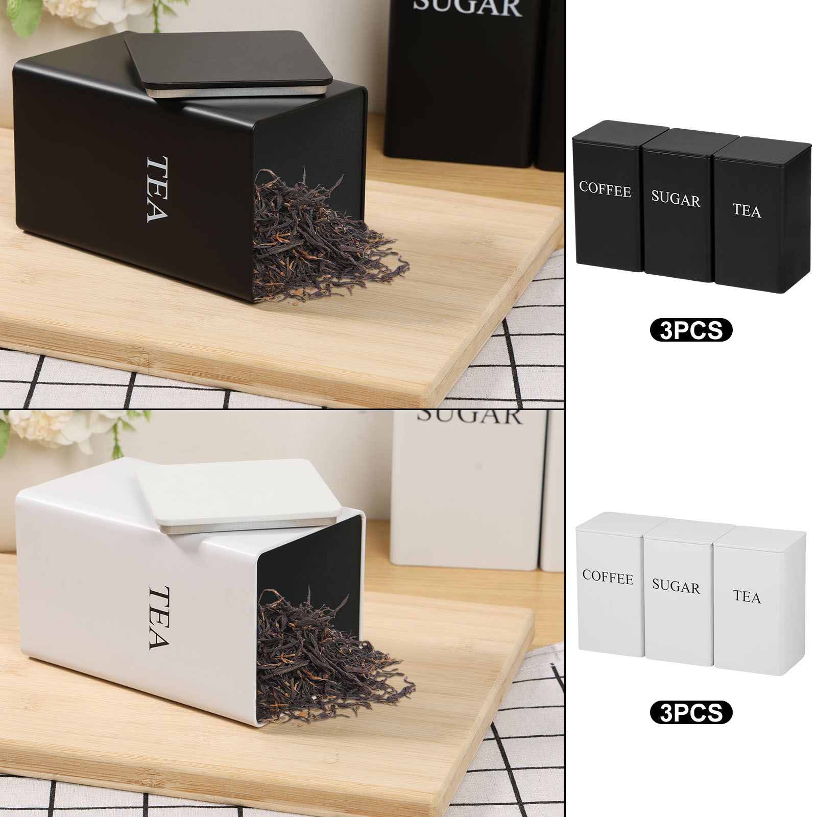 3 個コーヒー豆保存キャニスター茶砂糖真空密封瓶鉄キャニスタ - Coffee Tea Sugar Container Set のレビューと価格