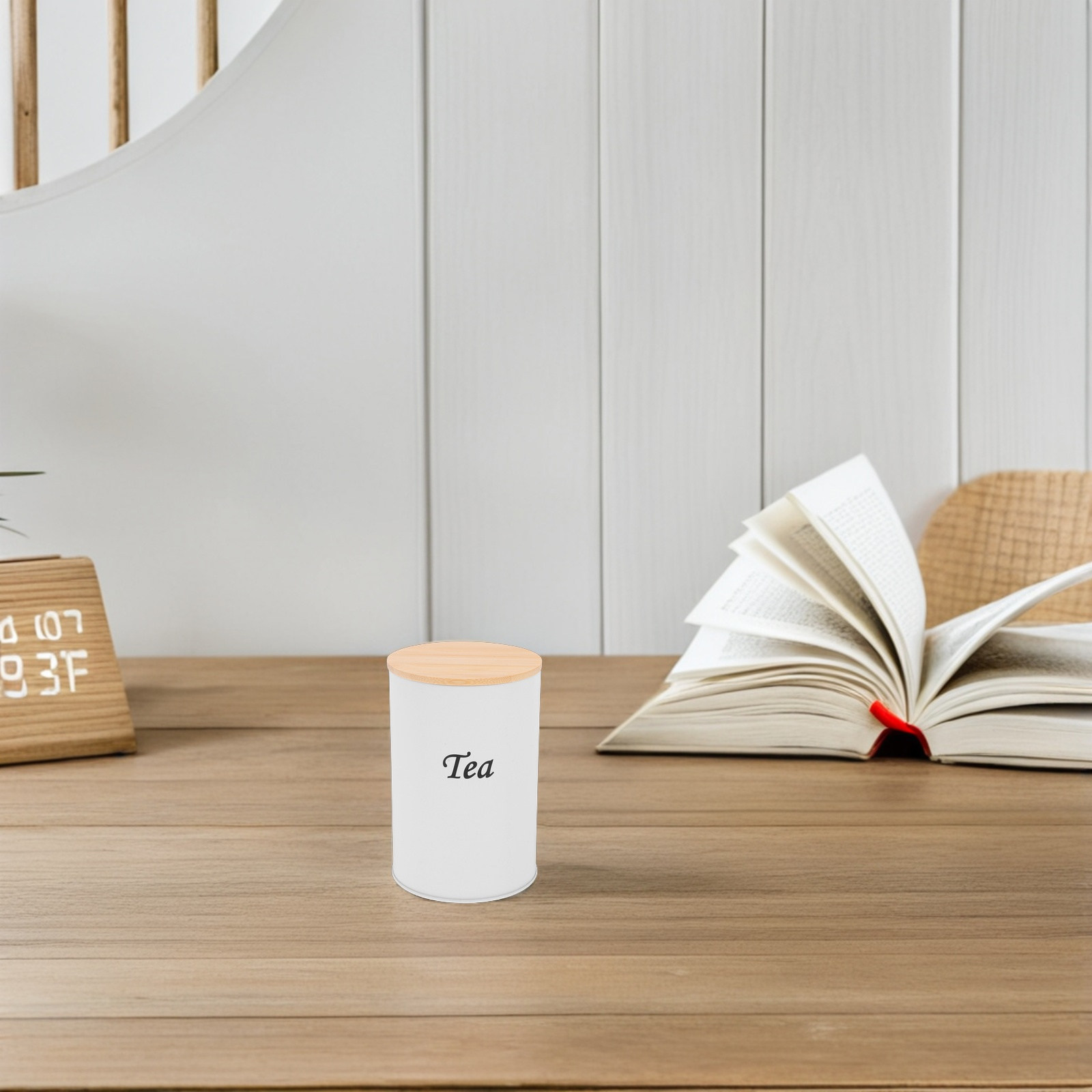 3個セット 密閉丸型キャニスター 亜鉛メッキ鉄製 竹製蓋付き - Coffee Tea Sugar のレビューと価格