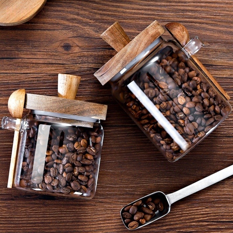 ABJIガラスジャー 木製蓋とスプーン付き 13オンス、20 - Coffee Tea Sugar Container Set のレビューと価格