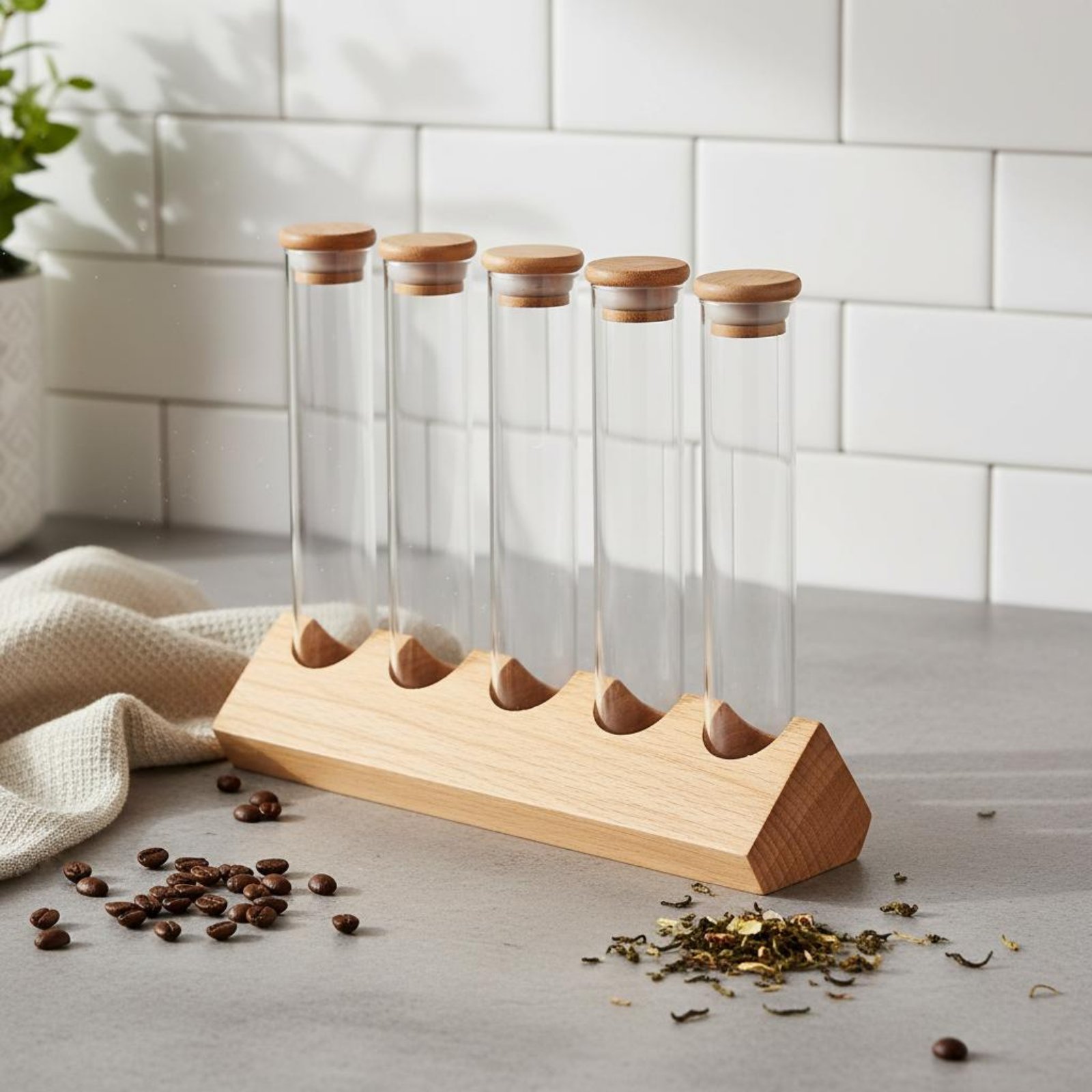 ガラス管容器セット 木製スタンド付き クリアビューデザイン  - Coffee Bean のレビューと価格