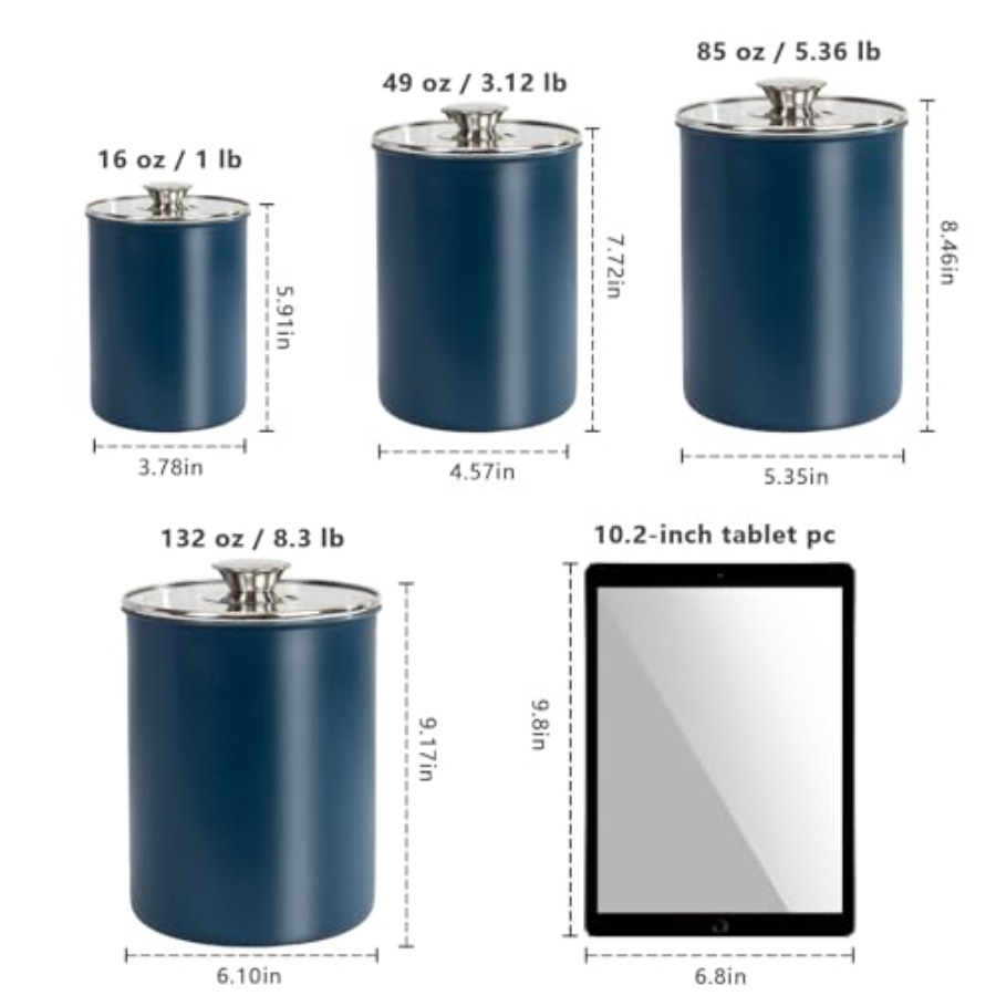 ステンレス製食品保存容器4個セット、16/49/85/132 - Coffee Tea Sugar Container Set のレビューと価格