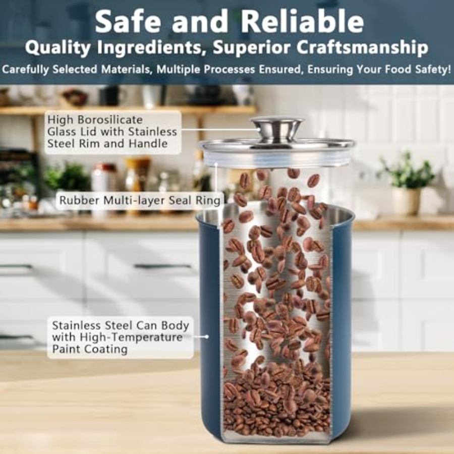 ステンレス製食品保存容器4個セット、16/49/85/132 - Coffee Tea Sugar Container Set のレビューと価格