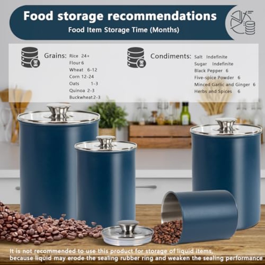 ステンレス製食品保存容器4個セット、16/49/85/132 - Coffee Tea Sugar Container Set のレビューと価格
