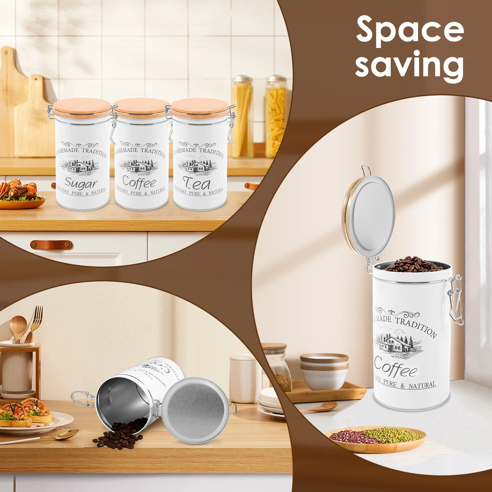 3 ピース/セット茶コーヒー砂糖キャニスター金属コーヒー豆保 - Coffee Tea Sugar Container Set のレビューと価格