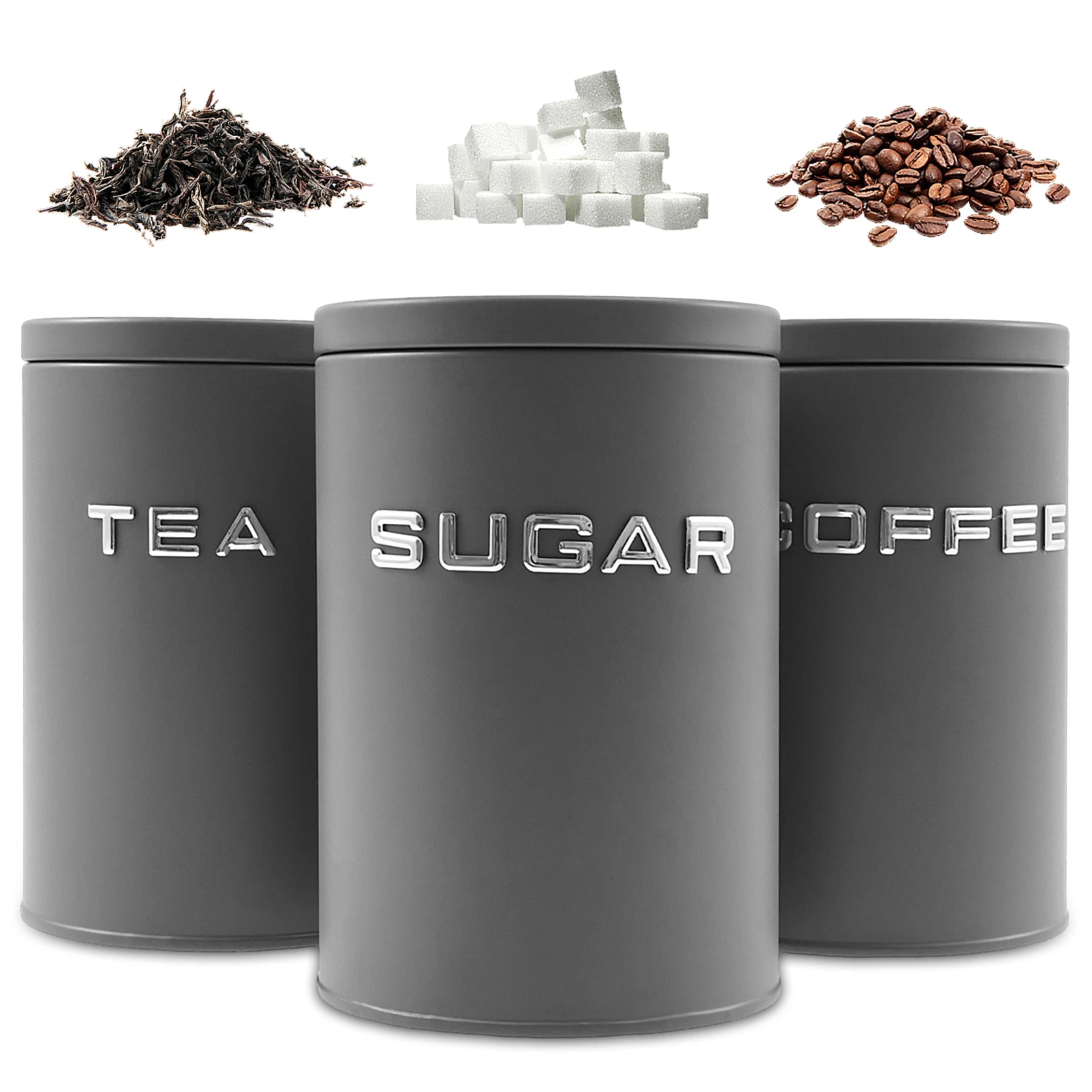 3個セット 茶葉・コーヒー・砂糖用キャニスター 金属製丸型キ - Coffee Tea Sugar Container Set のレビューと価格