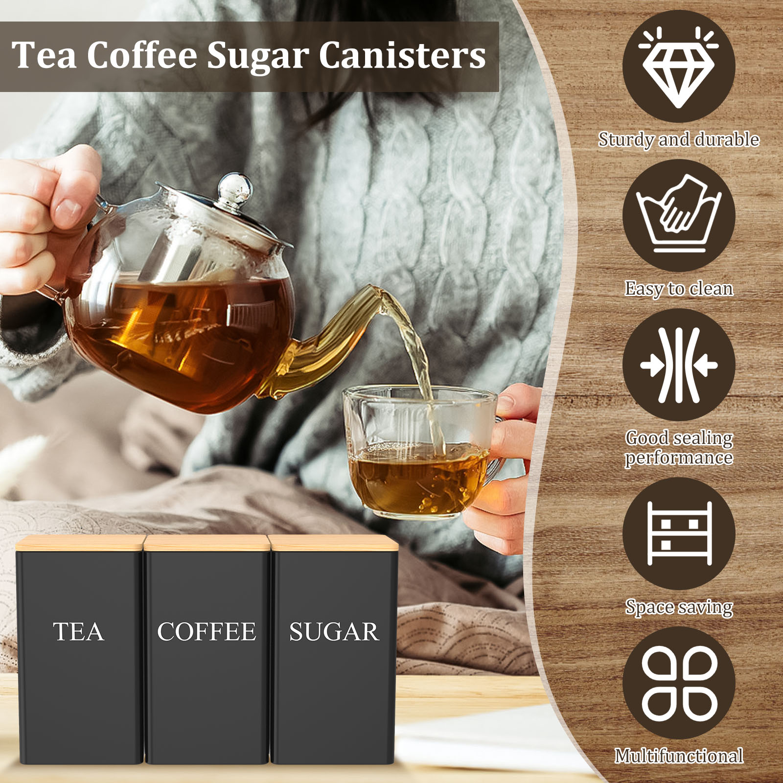 コーヒー豆保存瓶金属コーヒー紅茶砂糖容器シンプルなスタイルの - Coffee Tea Sugar Container Set のレビューと価格
